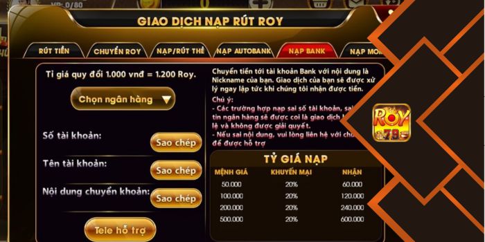 Gửi tiền Roy79 với các hình thức còn lại ra sao?